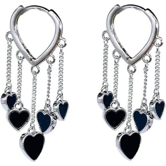 Trendy Coadipress  Black Heart Hoop Earrings For Women's - Picture 1 of 5